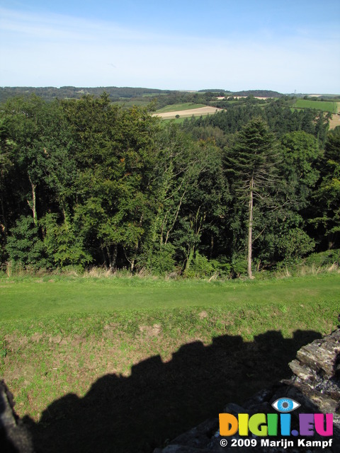 SX09284 View from Restomel Castle with shadow of crestellations 